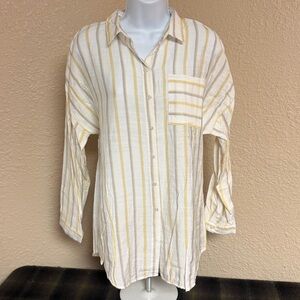 4/$15 Love Notes Casual Yellow and White Striped Shirt